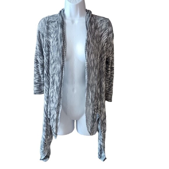 Say What Knit Crochet Cardigan Open Front Small Cascade Black White Lightweight - Picture 1 of 7